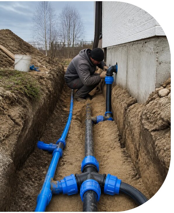 Монтаж наружного водопровода на участке под ключ в Качканаре